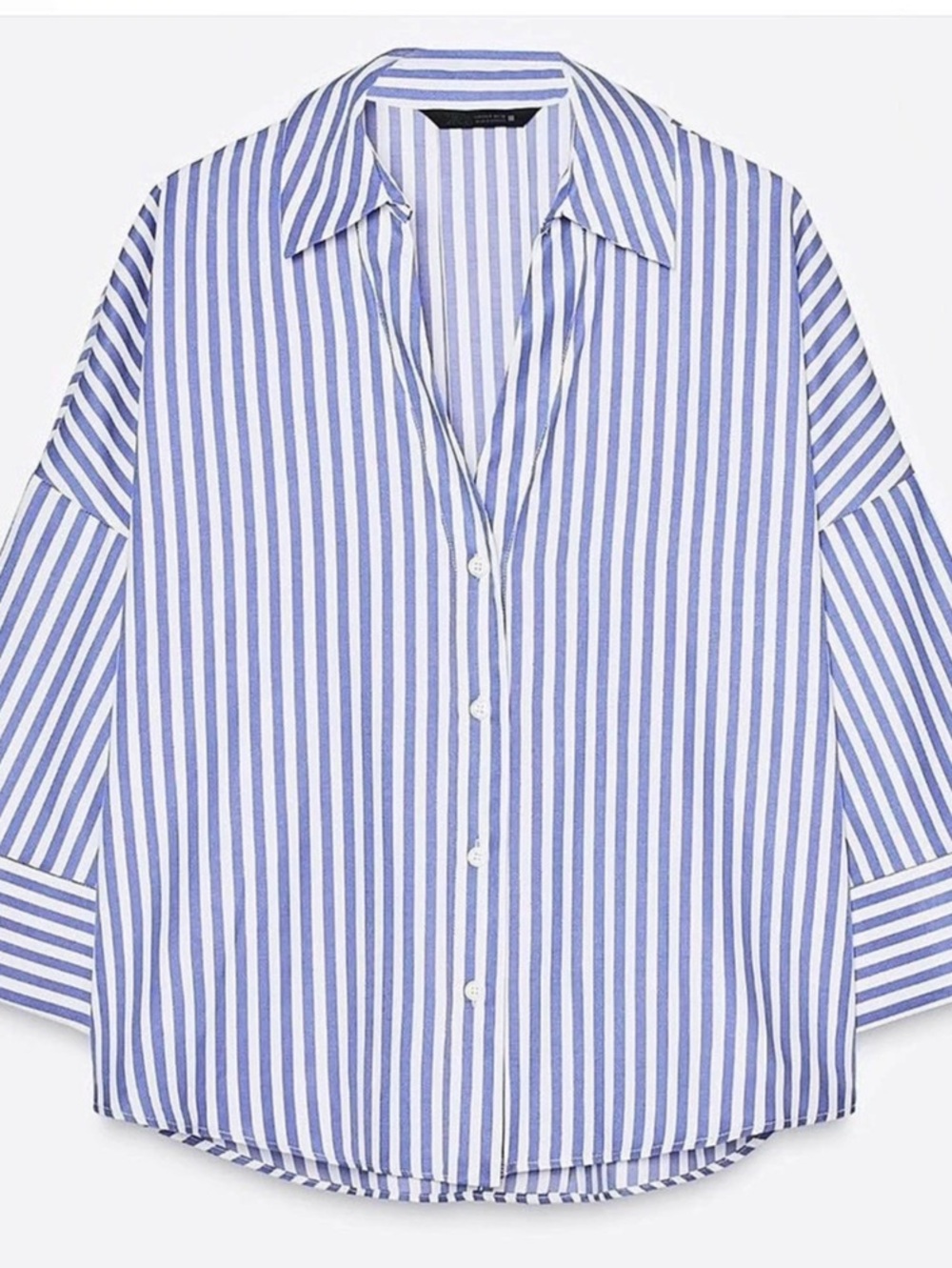Zara Wide Sleeve Poplin Shirt Blue & White Striped